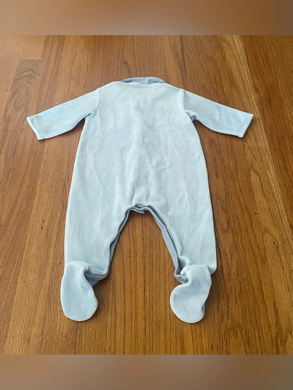 Petit Bateau Light Blue Velour Collared  Baby Footie